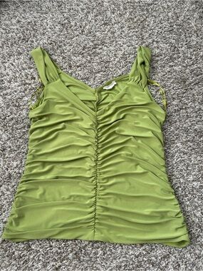 meraki Olive Green Ruched V-Neck Camisole